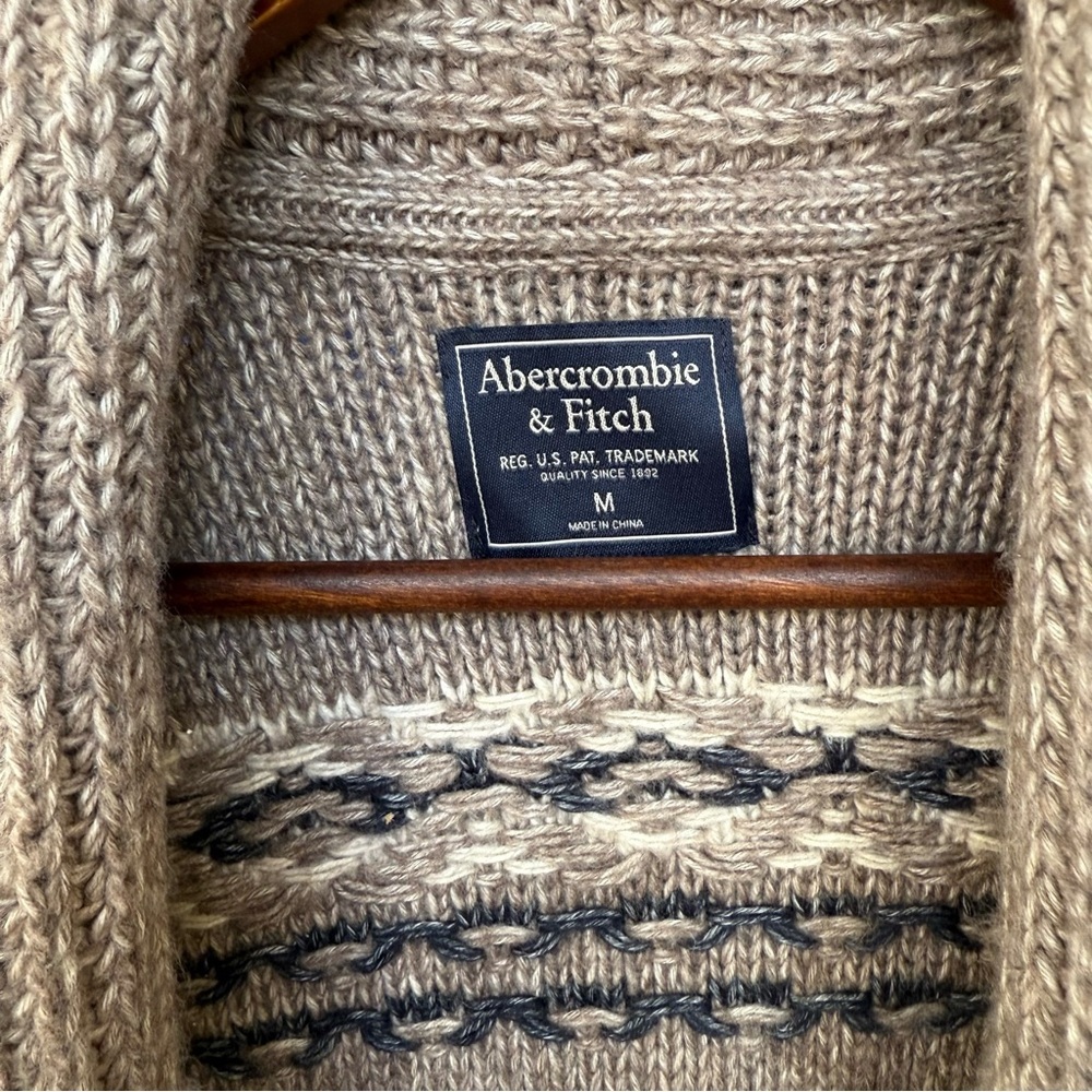 Abercrombie & Fitch Tan Open Cardigan Cozy Knit with Pockets Cotton Acrylic - Picture 5 of 5